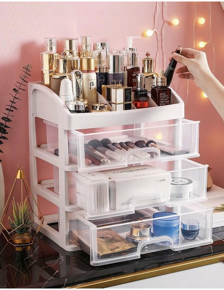 Organizér na kozmetiku CLEAR / Transparent - biela