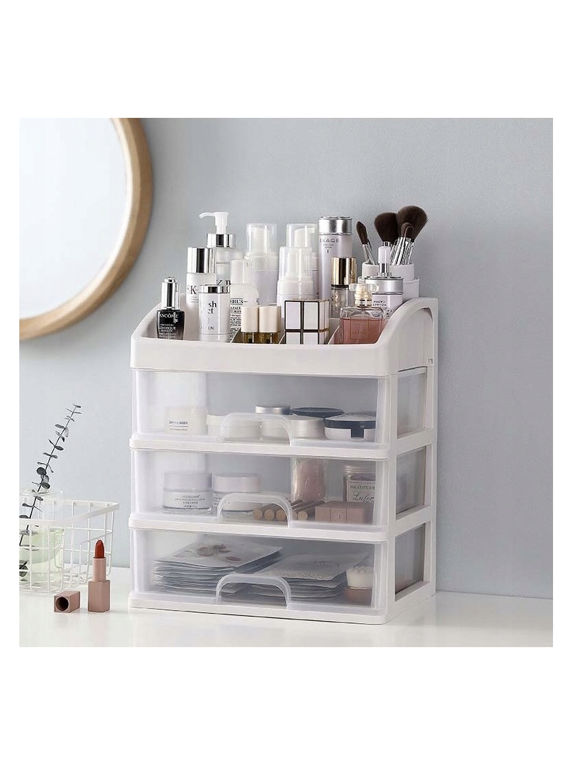 Organizér na kozmetiku CLEAR / Transparent - biela