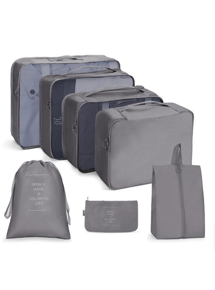 7-dielny cestovný set na oblečenie a kozmetiku TRAVEL / Šedý