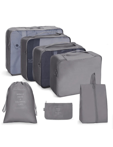 7-dielny cestovný set na oblečenie a kozmetiku TRAVEL / Šedý