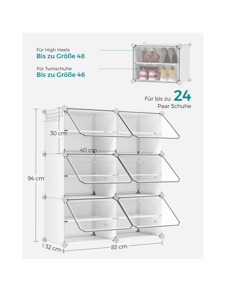 6-dielny úložný box na topánky MODULAR FASHION / Biela